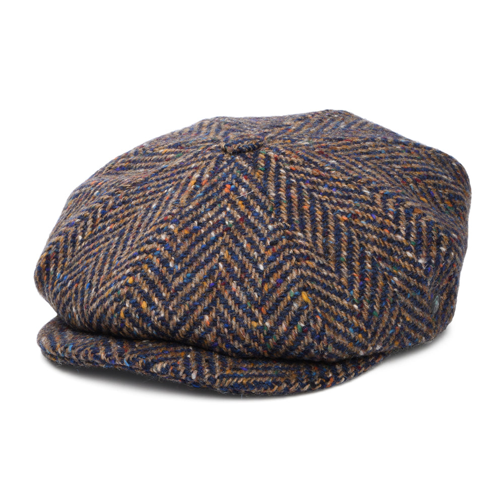 City Sport Donegal Tweed Ballonmütze mit Fischgrätmuster - Blau-Taupe