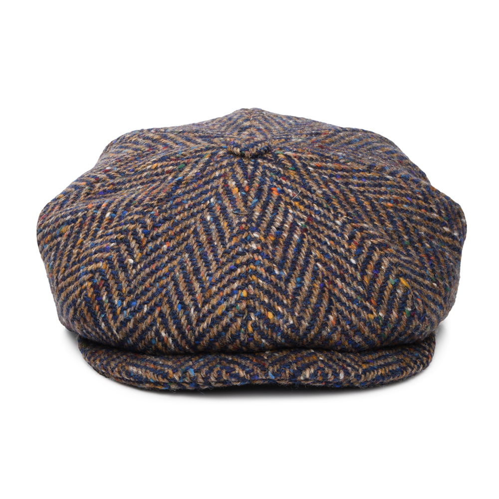 City Sport Donegal Tweed Ballonmütze mit Fischgrätmuster - Blau-Taupe