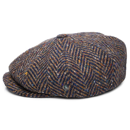 City Sport Donegal Tweed Ballonmütze mit Fischgrätmuster - Blau-Taupe