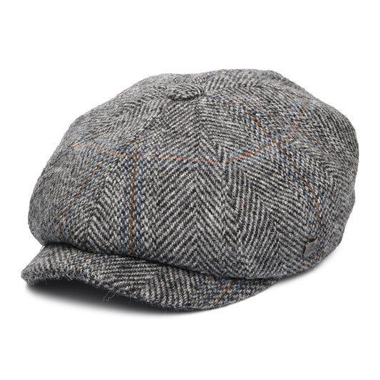 Failsworth Carloway HARRIS TWEED Ballonmütze mit Fischgrätmuster - Grau-Schwarz