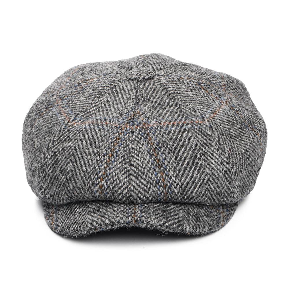 Failsworth Carloway HARRIS TWEED Ballonmütze mit Fischgrätmuster - Grau-Schwarz