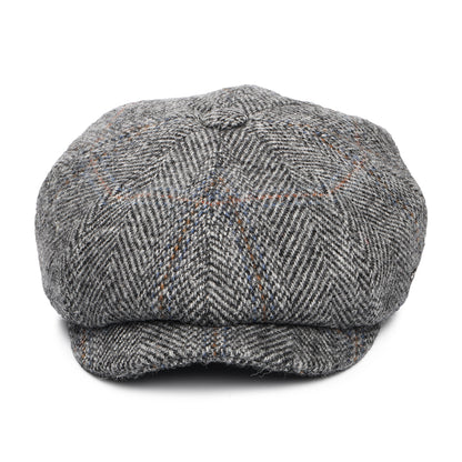 Failsworth Carloway HARRIS TWEED Ballonmütze mit Fischgrätmuster - Grau-Schwarz