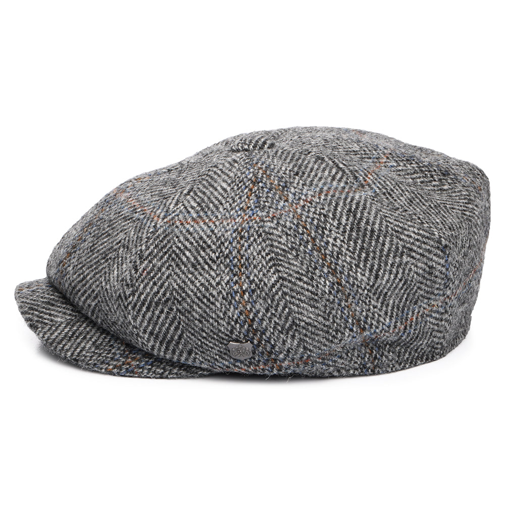 Failsworth Carloway HARRIS TWEED Ballonmütze mit Fischgrätmuster - Grau-Schwarz