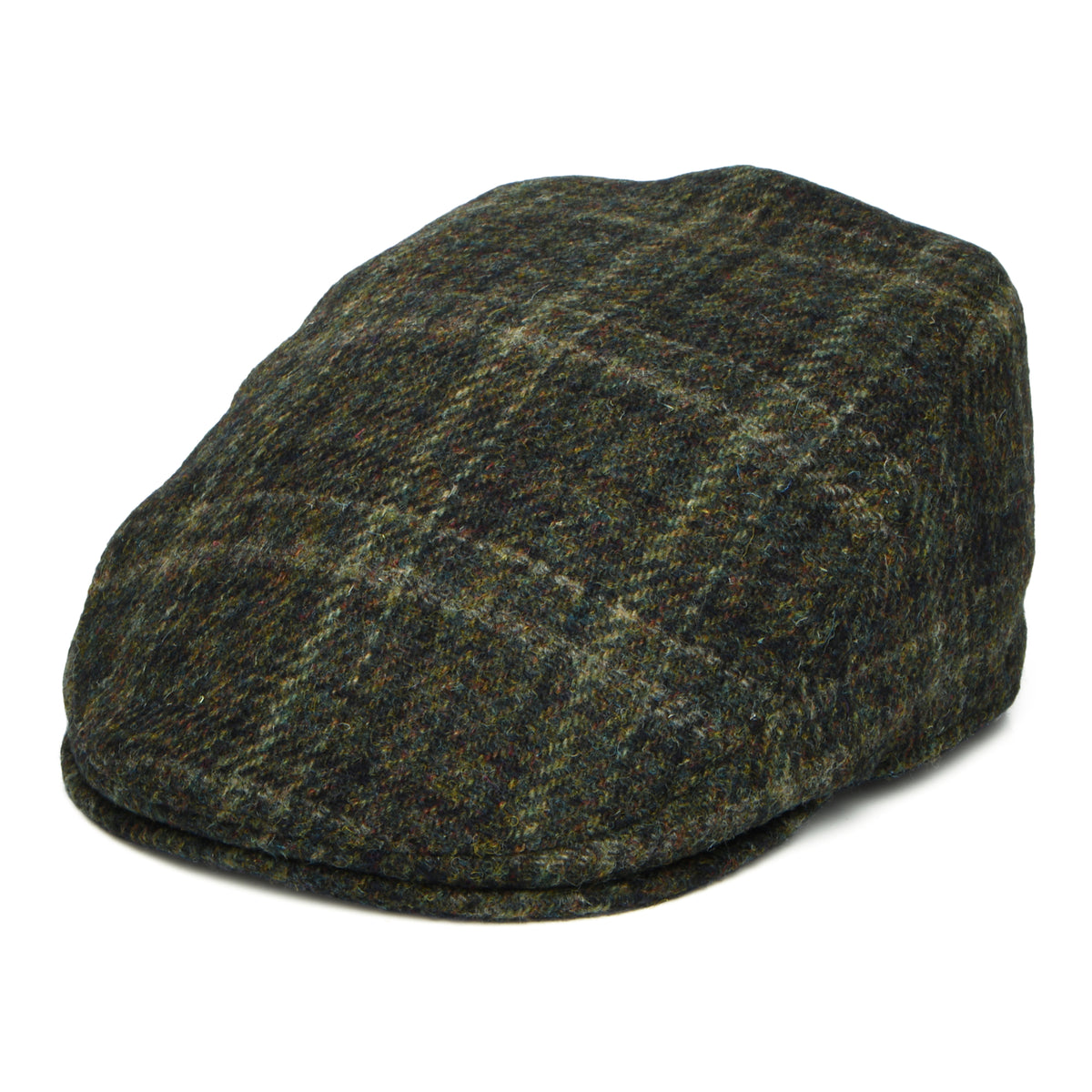 Failsworth Oban HARRIS TWEED Schiebermütze mit Fensterscheibenmuster mit Ohrenklappen - Dunkles Moos
