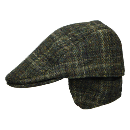 Failsworth Oban HARRIS TWEED Schiebermütze mit Fensterscheibenmuster mit Ohrenklappen - Dunkles Moos