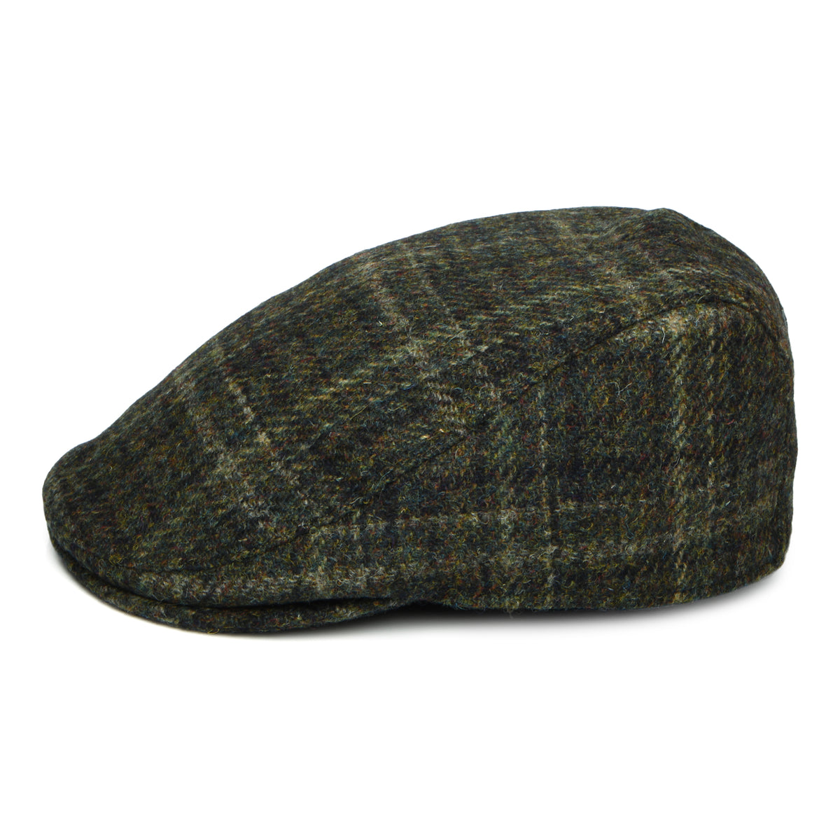 Failsworth Oban HARRIS TWEED Schiebermütze mit Fensterscheibenmuster mit Ohrenklappen - Dunkles Moos