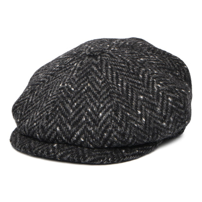 City Sport Deep Fit Donegal Tweed Ballonmütze mit Fischgrätmuster - Schwarz-Anthrazit
