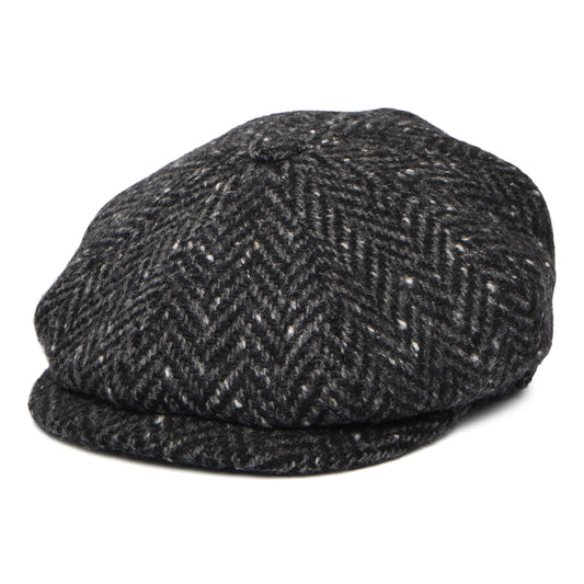 City Sport Deep Fit Donegal Tweed Ballonmütze mit Fischgrätmuster - Schwarz-Anthrazit