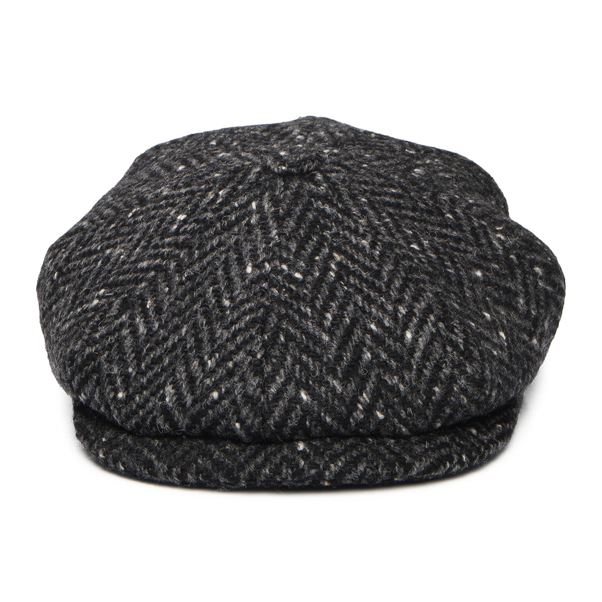 City Sport Deep Fit Donegal Tweed Ballonmütze mit Fischgrätmuster - Schwarz-Anthrazit