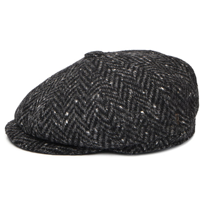 City Sport Deep Fit Donegal Tweed Ballonmütze mit Fischgrätmuster - Schwarz-Anthrazit