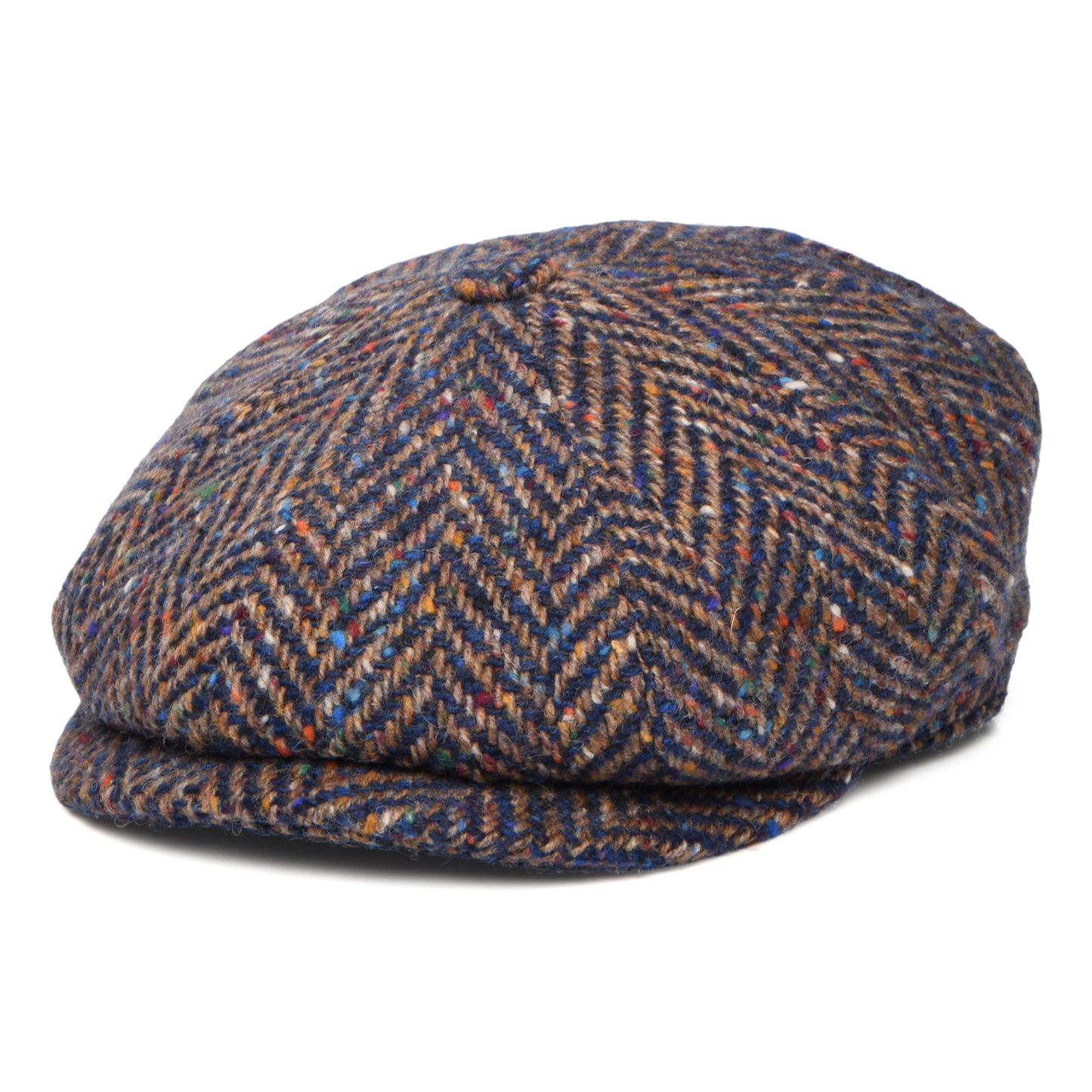 City Sport Deep Fit Donegal Tweed Ballonmütze mit Fischgrätmuster - Blau-Taupe