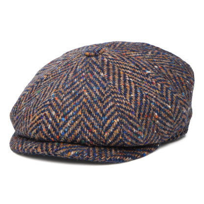City Sport Deep Fit Donegal Tweed Ballonmütze mit Fischgrätmuster - Blau-Taupe