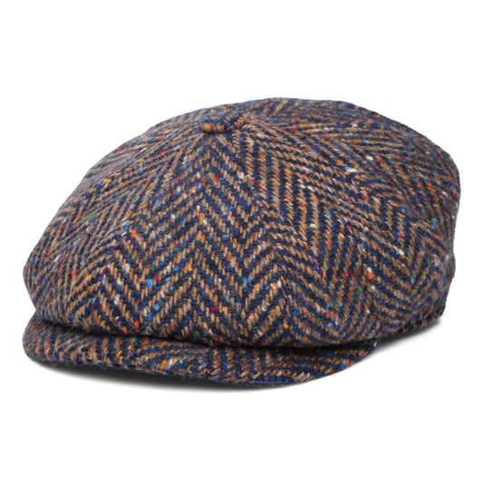City Sport Deep Fit Donegal Tweed Ballonmütze mit Fischgrätmuster - Blau-Taupe