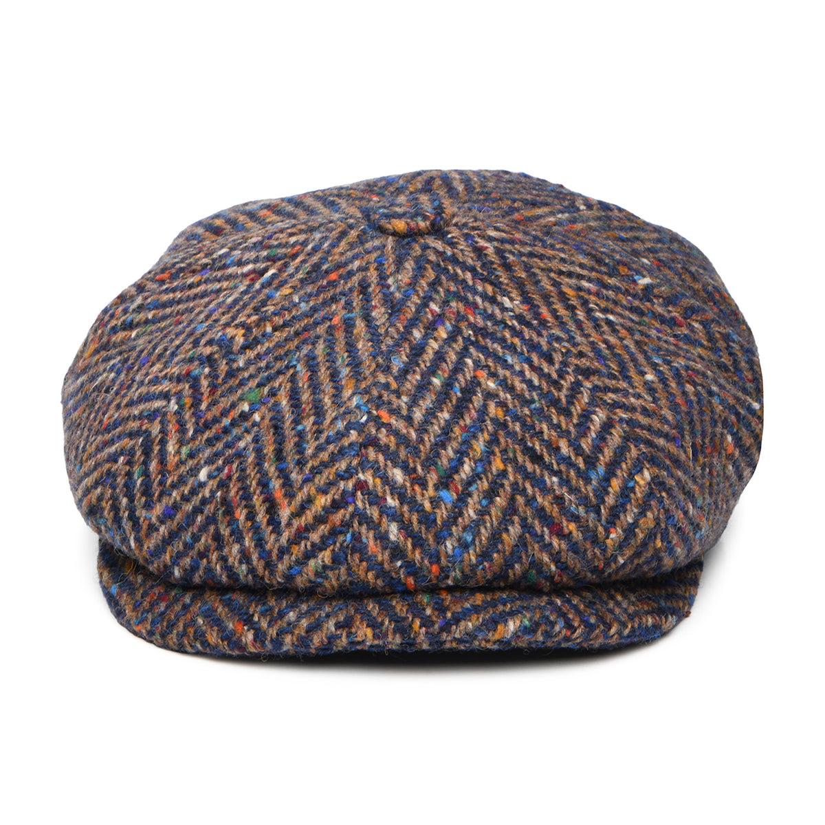 City Sport Deep Fit Donegal Tweed Ballonmütze mit Fischgrätmuster - Blau-Taupe