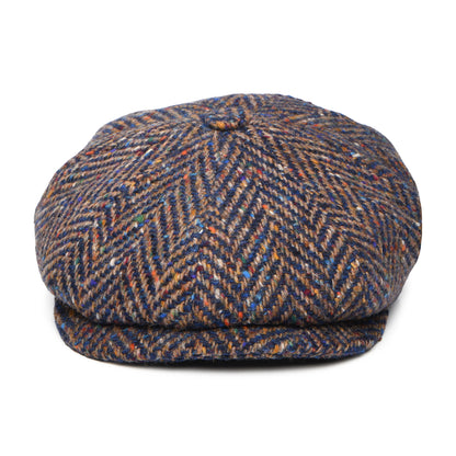 City Sport Deep Fit Donegal Tweed Ballonmütze mit Fischgrätmuster - Blau-Taupe