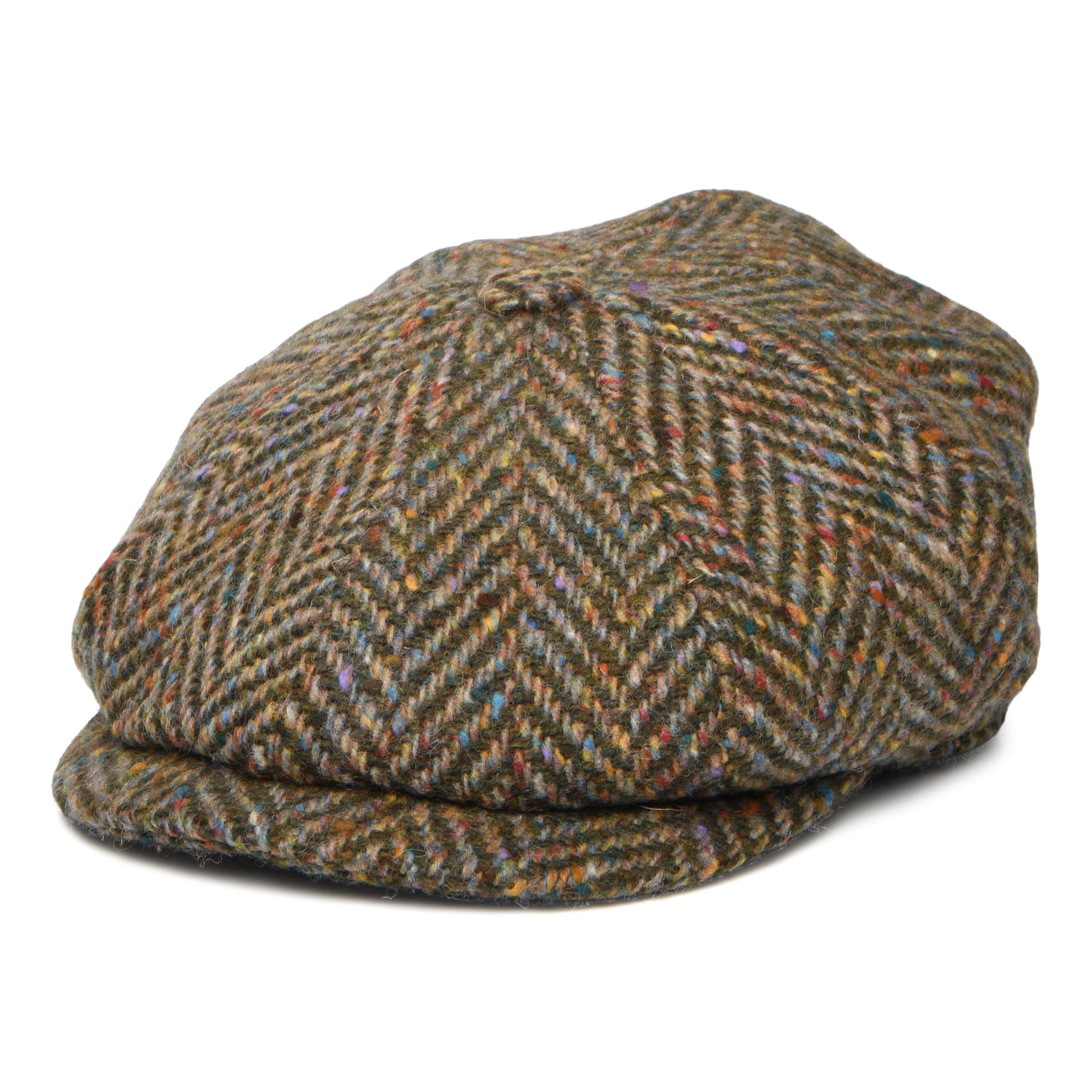 City Sport Deep Fit Donegal Tweed Ballonmütze mit Fischgrätmuster - Olivgrün