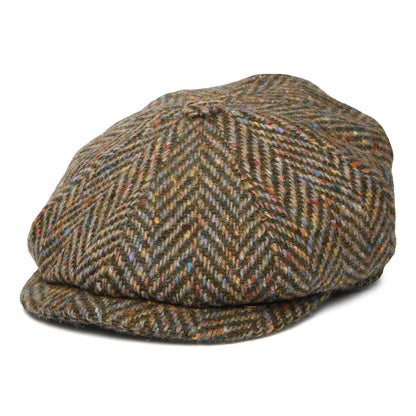 City Sport Deep Fit Donegal Tweed Ballonmütze mit Fischgrätmuster - Olivgrün