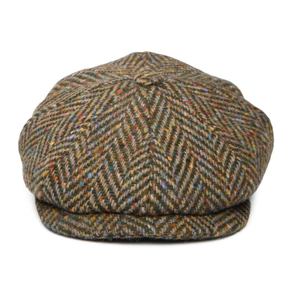 City Sport Deep Fit Donegal Tweed Ballonmütze mit Fischgrätmuster - Olivgrün