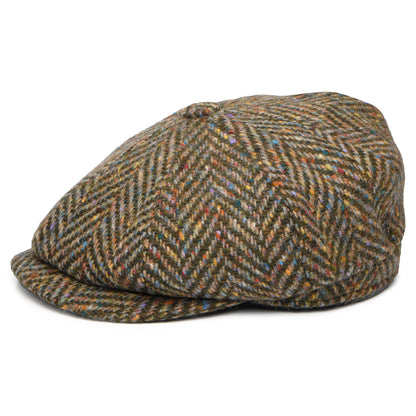 City Sport Deep Fit Donegal Tweed Ballonmütze mit Fischgrätmuster - Olivgrün