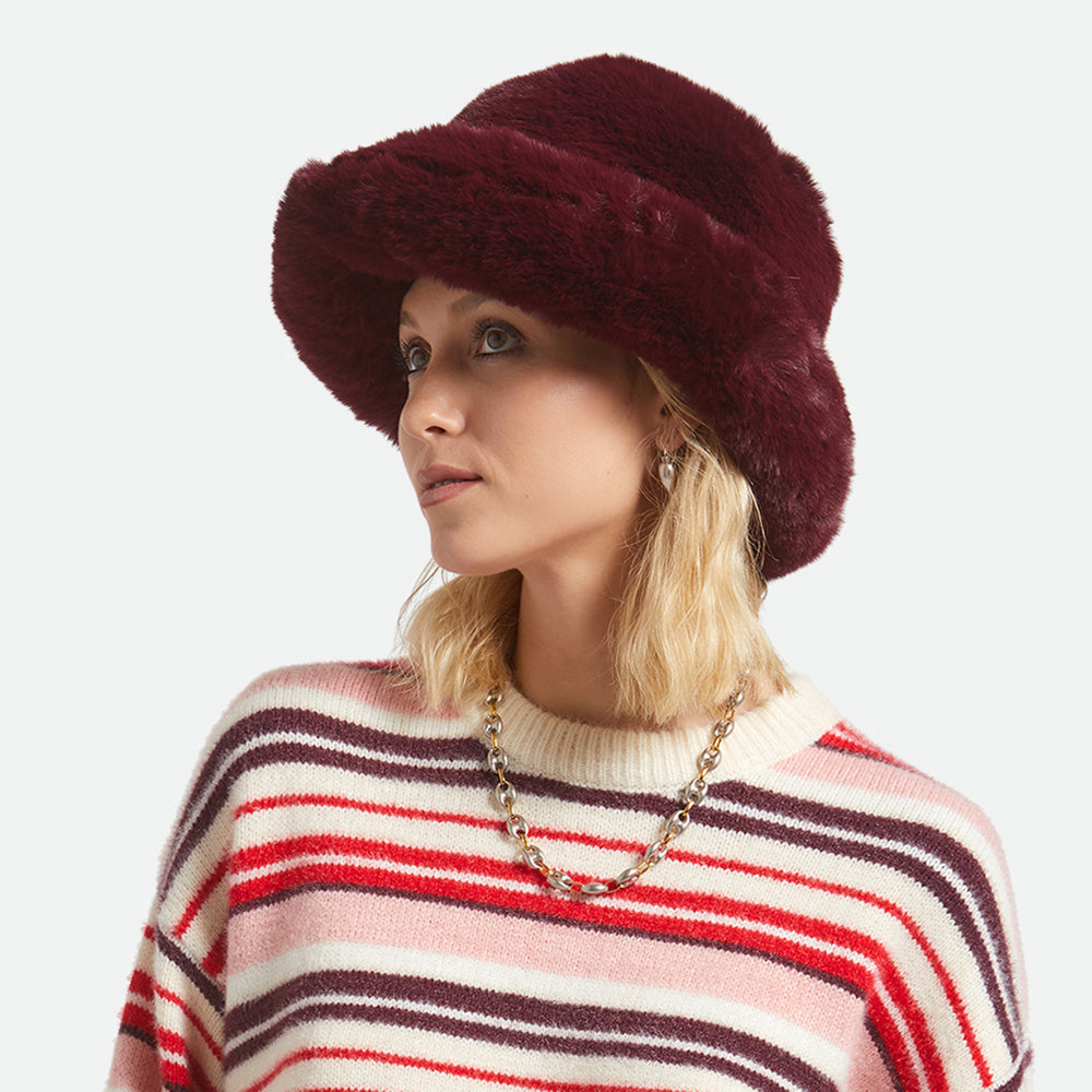 Brixton Dion Knautschbarer Fischerhut aus Kunstfell - Portwein