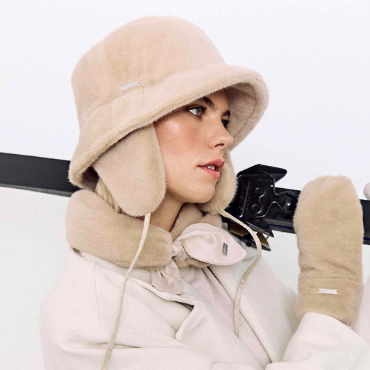 Seeberger Kunstfell Fischerhut mit Ohrenklappen - Kamel