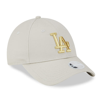 New Era Damen 9FORTY L.A. Dodgers Baseball Cap - MLB Metallic Logo - Steinfarben-Gold