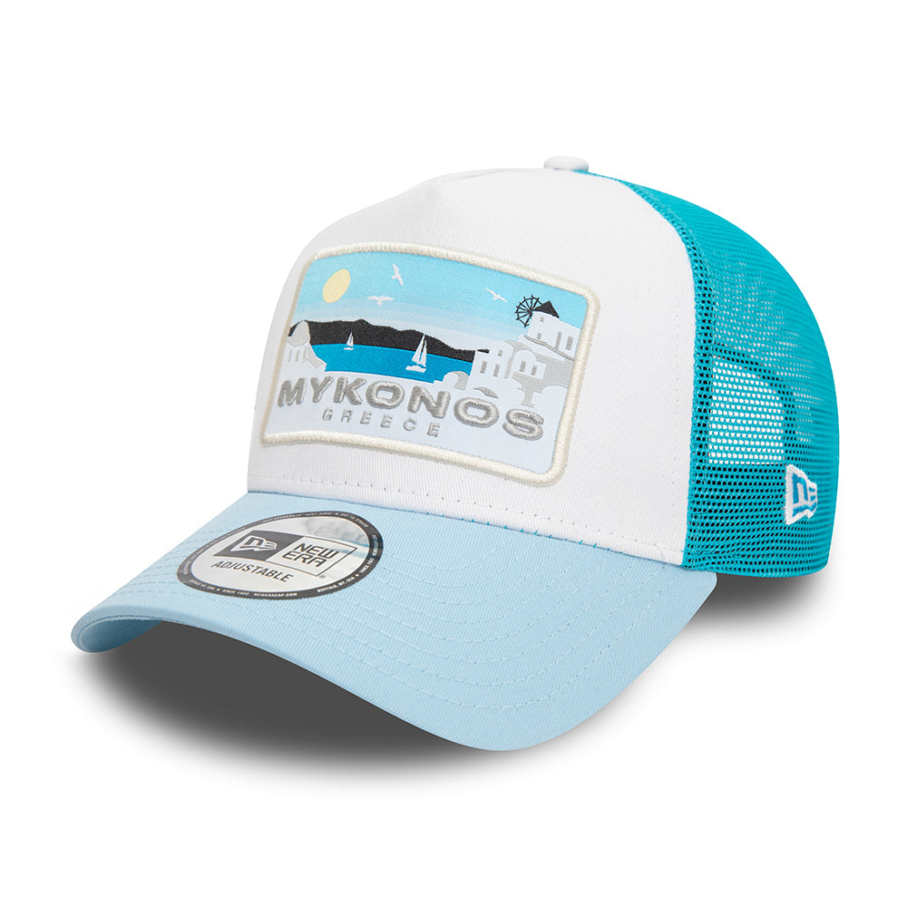 New Era A-Frame Mykonos Trucker Cap - NE Summer - Weiß-Hellblau