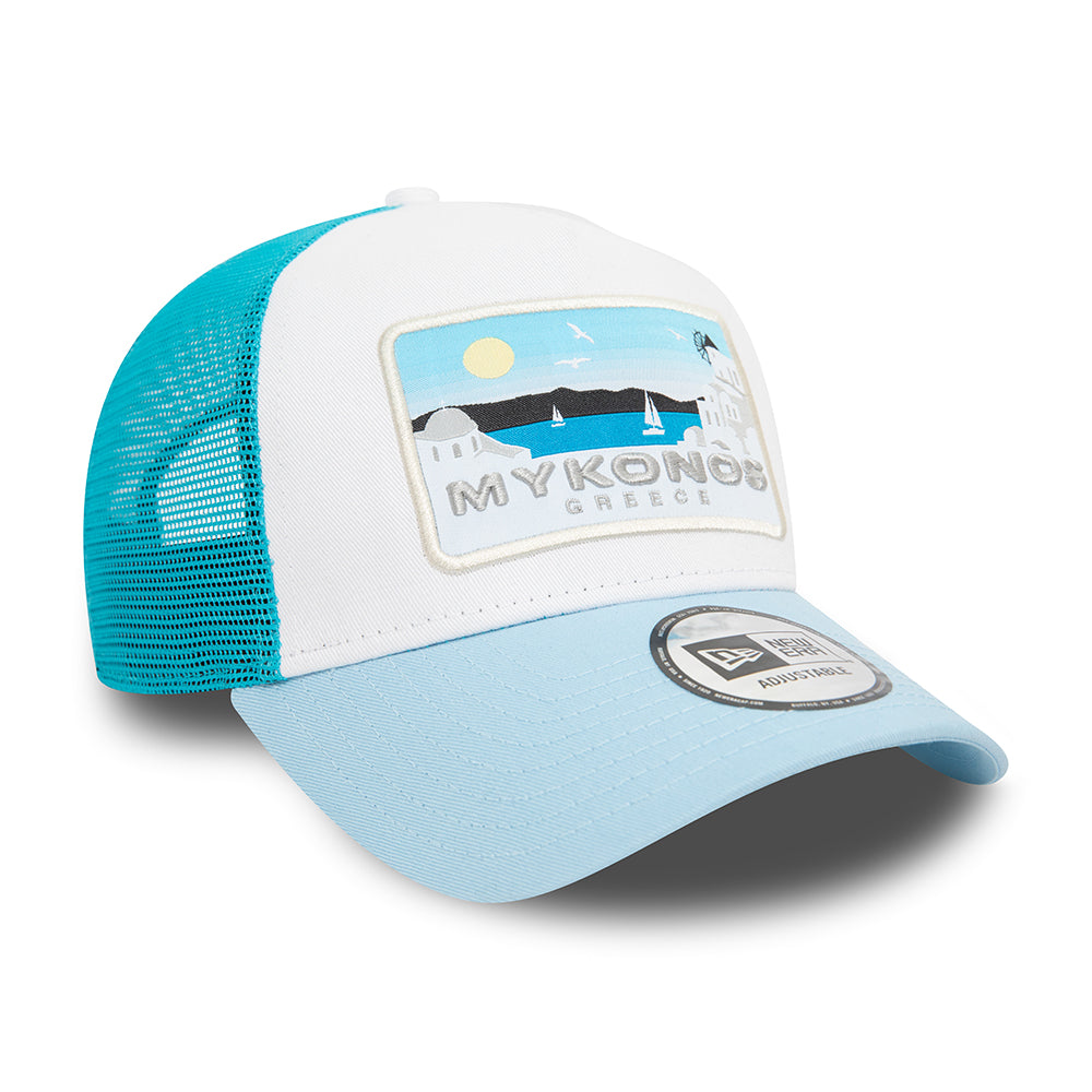 New Era A-Frame Mykonos Trucker Cap - NE Summer - Weiß-Hellblau