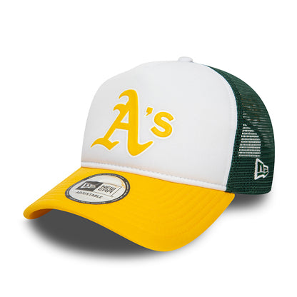 New Era Unisex A-Frame Oakland Athletics Trucker Cap - MLB Logo - Weiß-Gelb-Dunkelgrün