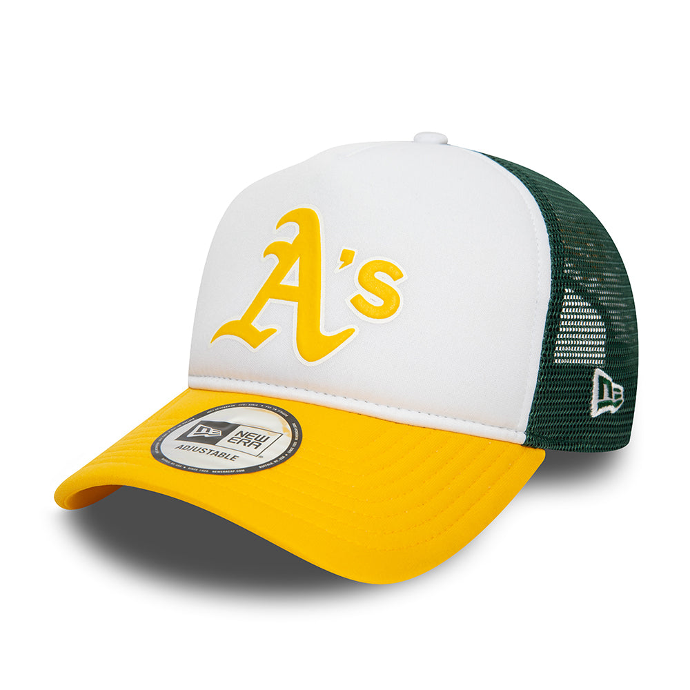 New Era Unisex A-Frame Oakland Athletics Trucker Cap - MLB Logo - Weiß-Gelb-Dunkelgrün