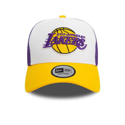 New Era A-Frame L.A. Lakers Trucker Cap - NBA Rear Arch - Weiß-Gelb-Lila