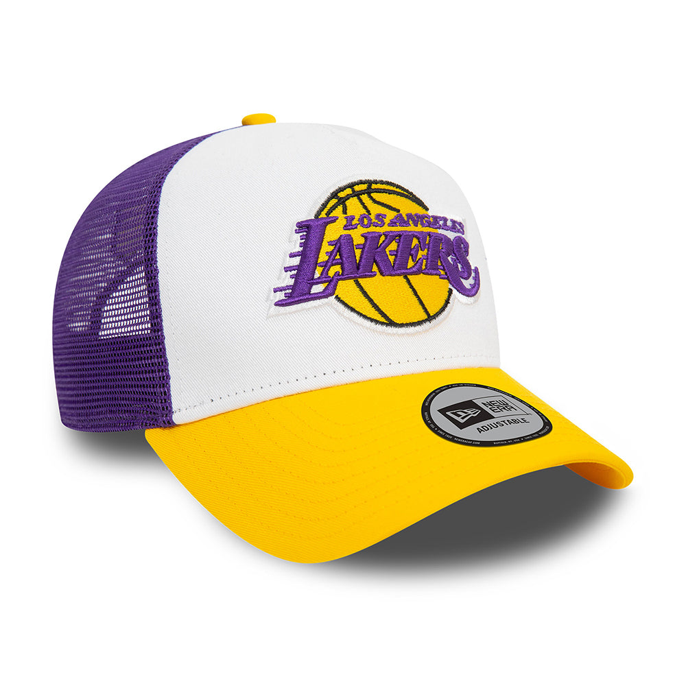 New Era A-Frame L.A. Lakers Trucker Cap - NBA Rear Arch - Weiß-Gelb-Lila