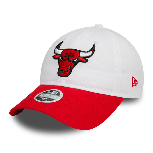 New Era Damen 9TWENTY Chicago Bulls Baseball Cap - NBA White Crown - Weiß-Rot
