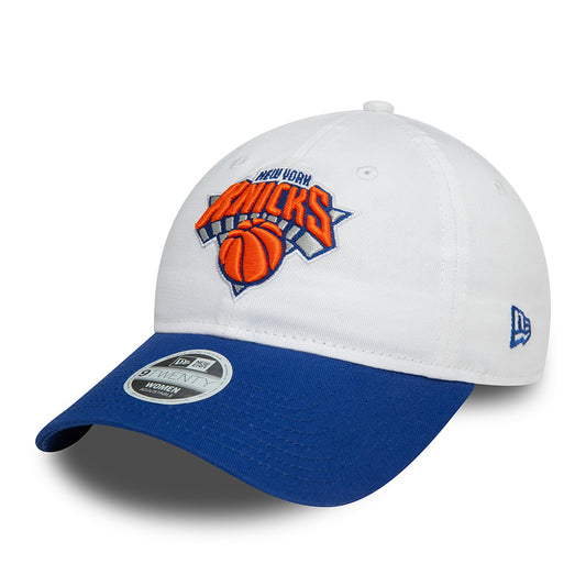 New Era Damen 9TWENTY New York Knicks Baseball Cap - NBA White Crown - Weiß-Königsblau