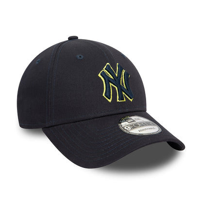 New Era 9FORTY New York Yankees Baseball Cap - MLB Team Outline - Marineblau-Limettengrün