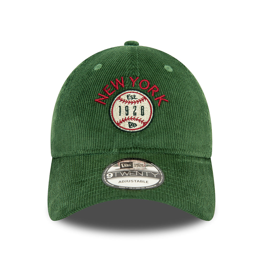 New Era 9TWENTY New York Baseball Cap - NE Cord - Dunkelgrün