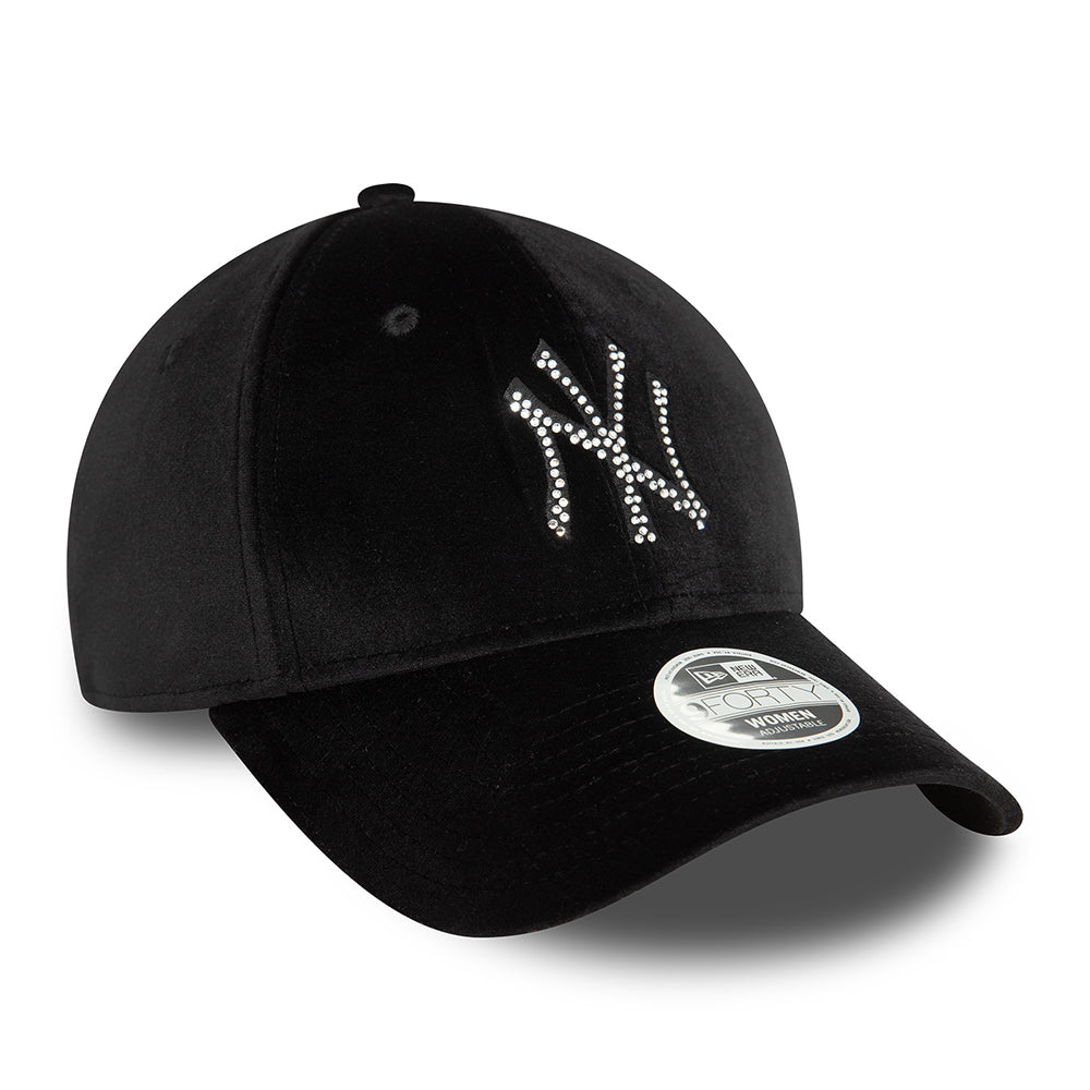 New Era Damen 9FORTY New York Yankees Baseball Cap - MLB Velour Diamante - Schwarz