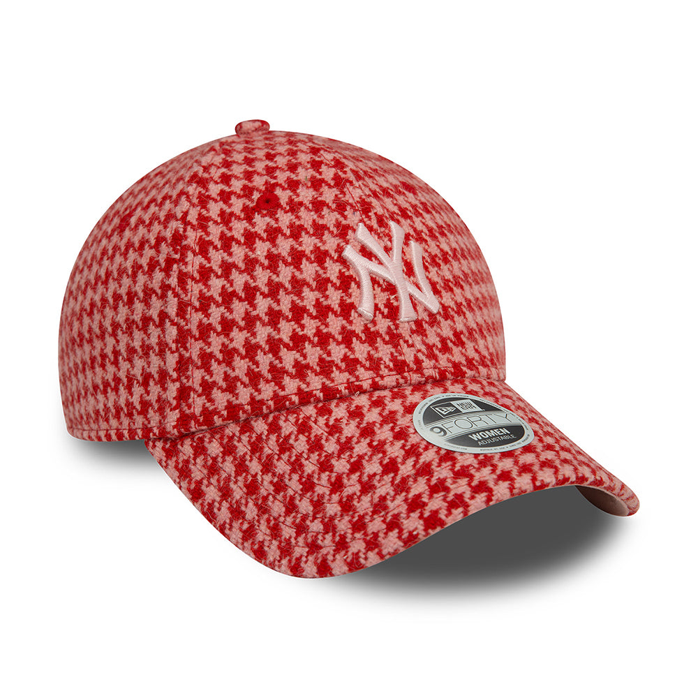 New Era Damen 9FORTY New York Yankees Baseball Cap - MLB Houndstooth - Rosa-Scharlachrot
