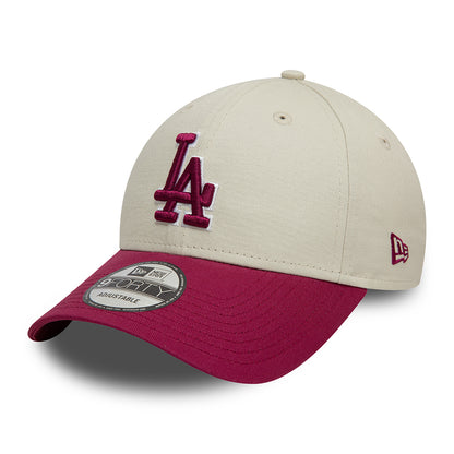New Era 9FORTY L.A. Dodgers Baseball Cap - MLB World Series Patch - Elfenbein-Kirschrot
