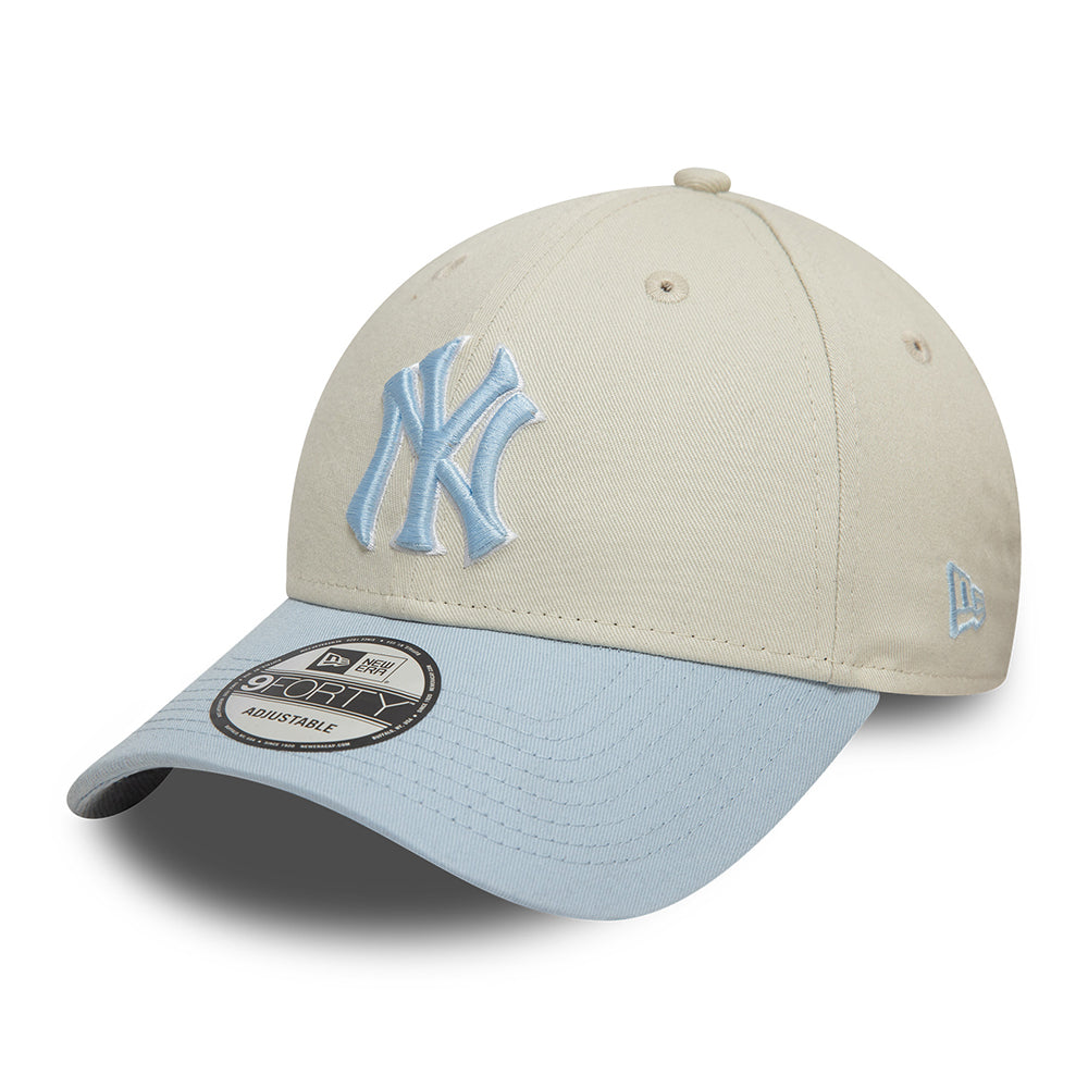 New Era 9FORTY New York Yankees Baseball Cap - MLB World Series Patch - Elfenbein-Hellblau
