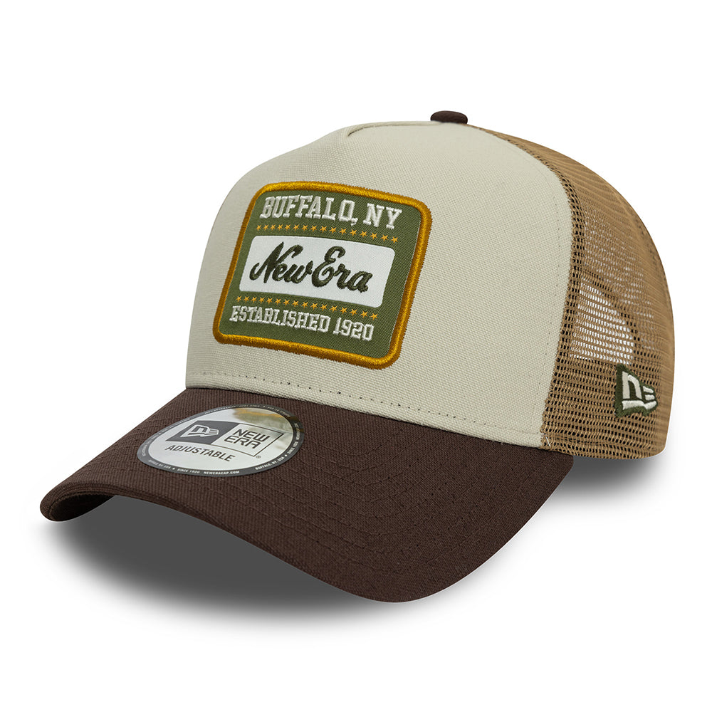 New Era A-Frame Trucker Cap - NE Patch Canvas - Steingrau-Braun
