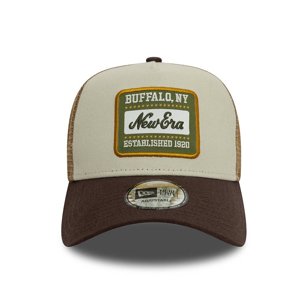 New Era A-Frame Trucker Cap - NE Patch Canvas - Steingrau-Braun
