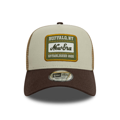 New Era A-Frame Trucker Cap - NE Patch Canvas - Steingrau-Braun