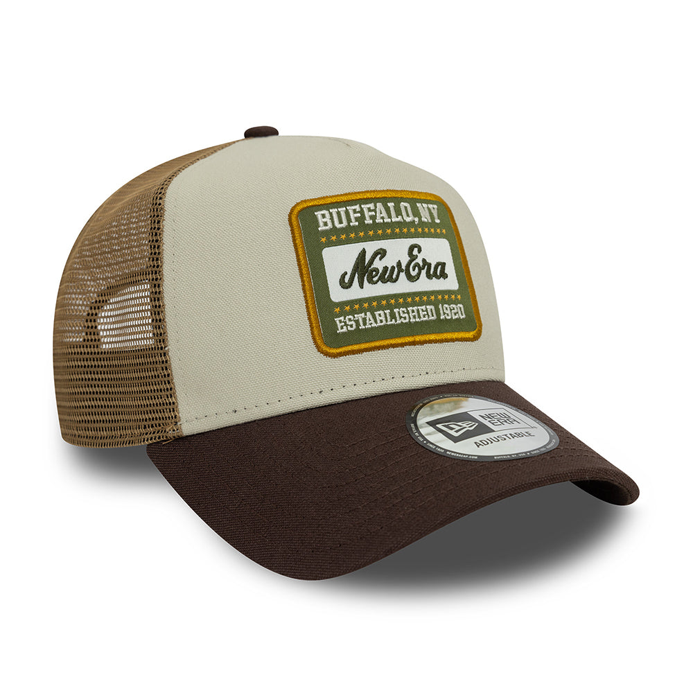 New Era A-Frame Trucker Cap - NE Patch Canvas - Steingrau-Braun
