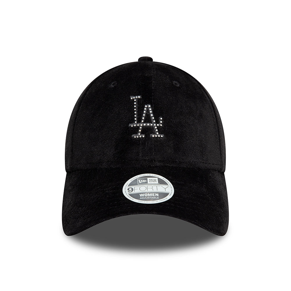 New Era Damen 9FORTY L.A. Dodgers Baseball Cap - MLB Diamante Velour - Schwarz