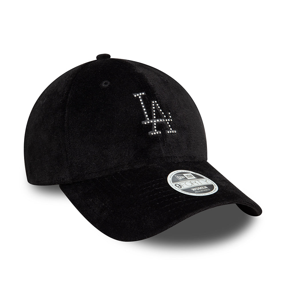 New Era Damen 9FORTY L.A. Dodgers Baseball Cap - MLB Diamante Velour - Schwarz