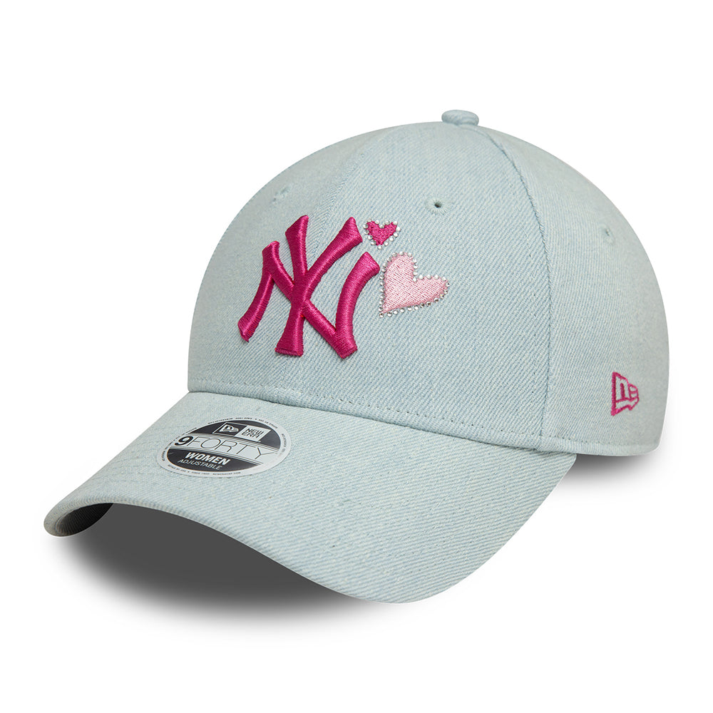 New Era Damen 9FORTY New York Yankees Baseball Cap - MLB Denim Icon - Hellblau-Rosa