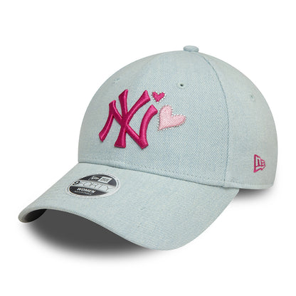 New Era Damen 9FORTY New York Yankees Baseball Cap - MLB Denim Icon - Hellblau-Rosa