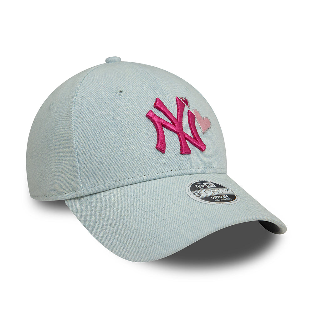 New Era Damen 9FORTY New York Yankees Baseball Cap - MLB Denim Icon - Hellblau-Rosa