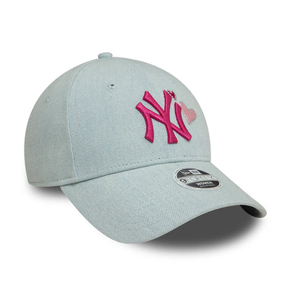 New Era Damen 9FORTY New York Yankees Baseball Cap - MLB Denim Icon - Hellblau-Rosa